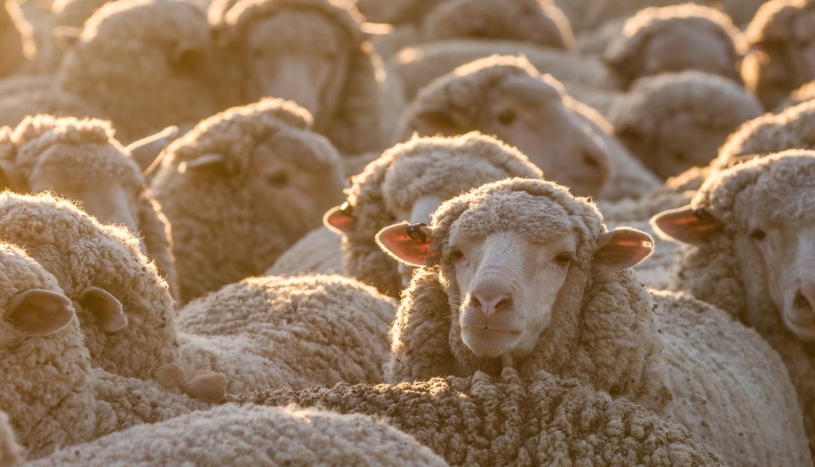 Close up image of a mob of sheep