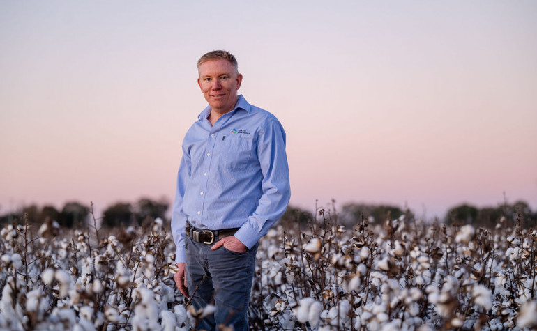 DataFarming Co-founder Tim Neale in cotton crop