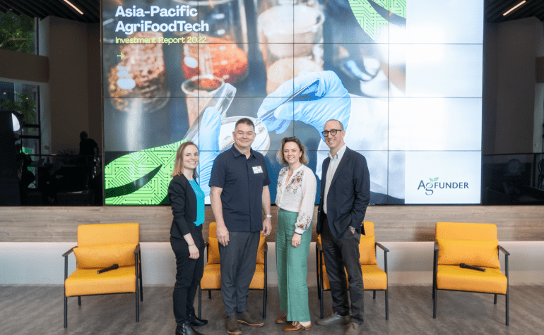 Panel Members,  (from left) AgFunder, Nicole Robinson, Michael Dean - Omnivore, and Louisa Burwood-Taylor, AgFunder - LYRO Robotics, Mark Kahnat at the AgFunder report launch in Singapore